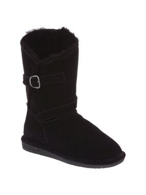 Size 6 Ladies BearPaw Black Suede Winter Boots with Buckle